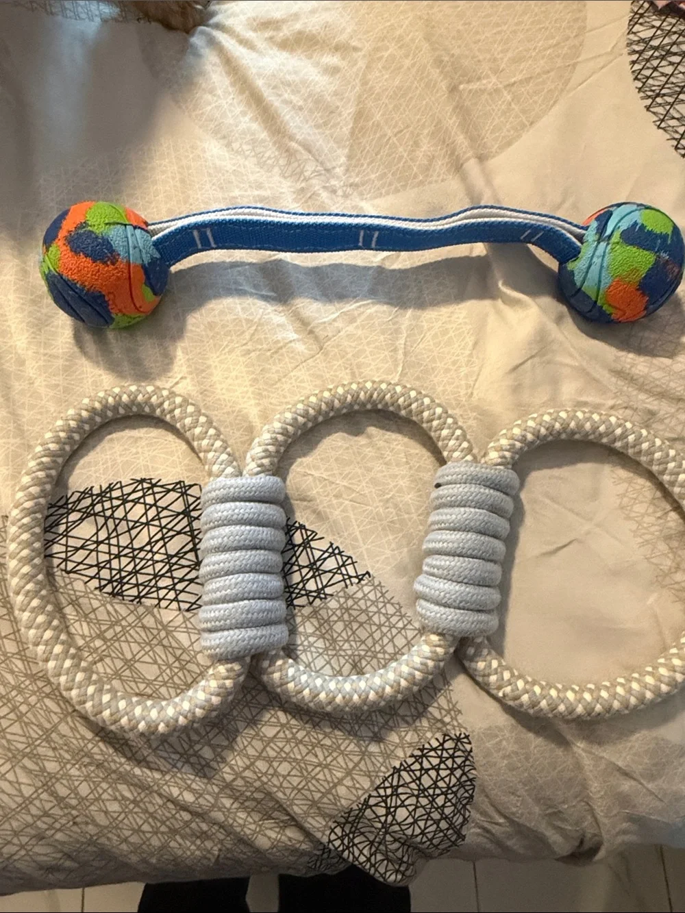Durable Blue Rope Tug Toy & Colorful Ball Dangler Set